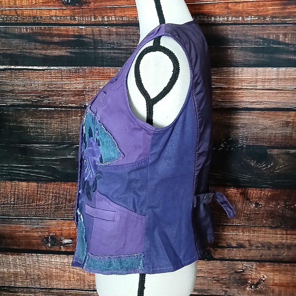 DG2 Diane Gilman Denim Vest M Purple Patchwork Embroidered - Picture 7 of 11